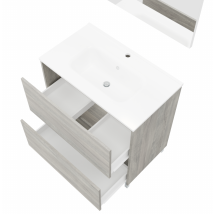 Arati Bath&shower - Mueble De Baño De Pie De 80 Cm En Madera De Roble Gris Con Lavabo Y Espejo - Francia - Con Espejo Y Lámpara Led