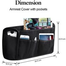 Funda De Reposabrazos De Lino Antideslizante Con 6 Bolsillos, 2 Unidades (negro)