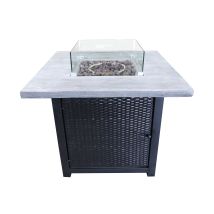 Draussen Garten Rattan Propangas Feuerstelle Tischbrenner, Rauchfreie Feuerstelle, Terrassenmöbelheizung Mit Glasscheibe, Lavasteinen Und Abdeckung - 