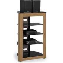 Centurion Supports Zinnia 5-shelf Black Glass Shelves With Oak Fascia Flat Screen Tv / Hi-fi / Av Rack Entertainment Stand