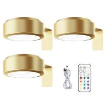 Applique Murale Sans Fil Avec Télécommande, Intensité Réglable, Fonctionne Sur Piles, Orientable, 13 Couleurs Rgb – Or Parfait
