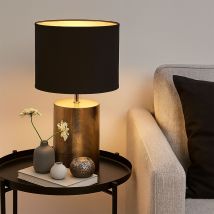 Fischer&honsel - Lampada Da Tavolo Soggiorno Lampada Da Comodino In Ceramica Cromo Nero, Paralume In Tessuto, 1x Attacco E14, Dxh 18,5x33 Cm