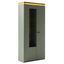 Esszimmer-vitrinenschrank Mit 88 Cm Breite In Grün Mit Eiche, 2 Türen, Glaseinsatz, Led-akzentbeleuchtung - Mostar-05