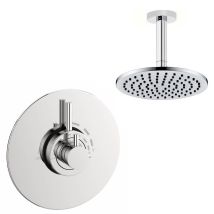 Chrome Modern Round Dual Concealed Thermostatic Shower + Ceiling Fed 8"" Rose