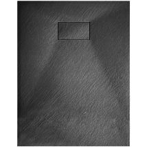 Bricozone - Piatto Doccia Spessore 2.6 Cm Resina Smc Effetto Pietra Stone Ardesia Antiscivolo Riducibile Filopavimento Con Griglia Di Copertura Nero 