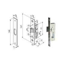 Serrure monopoint encastrée – WELKA – Acier nickelé – Boîte 23x77 mm – Frontale 16x127 mm – Entrée 15 mm