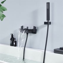 Homelody - Moderne Badewannenarmatur Mit Regal Wannenarmatur Wasserfall Mit Handbrause Badewanne Armatur Duscharmatur Für Bad Schwarz Matt