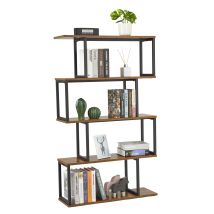 Meerveil Bücherregal, Standregal, Mit Metallrahmen, 76x24x127.5cm, Braun