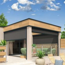 Toldo Vertical Compatible Con Pérgola Levante Y Aiguablava 3,00x2,50 M (motorizada Con Mando A Distancia - Gris Antracita Estructurado Ral7016st - 