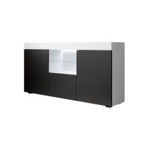 Credenza Con Led Madia Moderna Mobile Soggiorno Sala Da Pranzo 135x73x34cm Modello Sefora Bianco E Nero Finitura Opaca