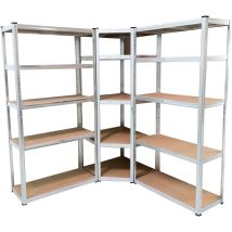 Pack 2 Estanterías Almacenaje Rectas Y 1 Esquinera Metálicas 180 X 160 X 160 Cm Galvanizadas Modulares 15 Baldas Ajustables Mdf Carga 175 Kg/estante 