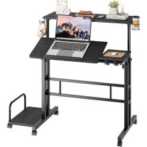 Dripex Table Informatique Bureau D'Ordinateur Portable Hauteur Réglable Avec Roulettes Et Plateau Inclinable 80 X 60 Cm Table D'Appoint Pour La Maison
