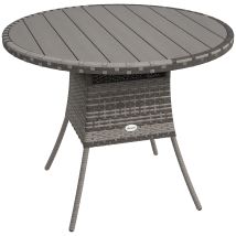 Outsunny Outdoor Pe Rattan Dining Table W/ Wood-plastic Composite Top, Grey