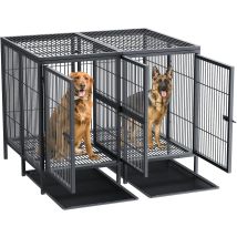 Hundekäfig Xxl Schwerlast 2 In 1, Extra Große Haustierkäfig Mit Abnehmbarer Metalltrennwand, 2 Türen, 2 Toilette Tablett Unzerstörbar Metall Doppel 