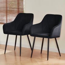 Ainpecca - 2x Dining Chairs Set Faux Suede Leather/velvet Padded Metal Legs Armchair Home,black