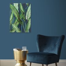 Toile Imprimée Feuilles, Détails Peints À La Main 50 X 70cm Vert