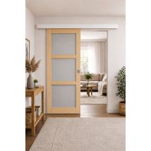 Porta Scorrevole Ayous 3 Ante Grigio Ral 7035 H204 X L73 + Binario Alluminio Bianco E 2 Gusci