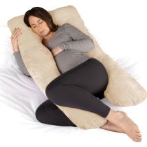 Dreamcatcher Cream Pregnancy Pillow, U Shaped Shredded Memory Foam Maternity Cushion Machine Washable & Removable Velvet Cover
