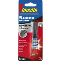 Imedio Super Rápido Pegamento Instantáneo especificaciones: -cantidad: 3gr -color: Transparente -aplicaciones: Multimaterial