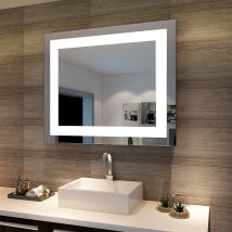 Espejo De Baño Led 60x50cm, Espejo Con Iluminación Blanco Frío, Espejo De Pared De Ahorro De Energía, Interruptor En Pared - Sonni