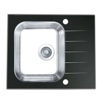 Alveus Altone - Lavello 60x50 Cm, Con Comando Dello Scarico, Vetro Nero/acciaio Inox 1114557