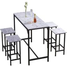 Bar Table Set Of 4, Bar Table And 4 Bar Stools, 90cm Tall Dining Table With Barstools, 5pcs Home Kitchen Breakfast Bar Set, Pub Furniture, White 