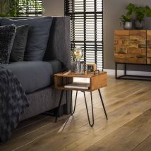 Furnwise – Industrial Bedside Table Molly – Solid Acacia Wood – 36 x 34 x 10 cm
