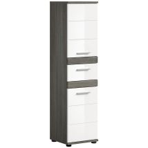 Chb Collection - Blake Hochschrank Bad 1 Schublade 2 Türen Weiß Hochglanz, Grau.