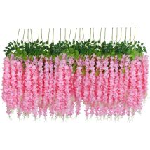 Flores Artificiales, 24 Piezas De Vid De Glicina Falsas Artificiales Para Colgar Flores De Seda, Decoración Para El Banquete De Boda En El Hogar (24 