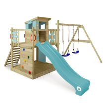 Parque Infantil De Madera Wickey Smart Camp Con Casita De Juegos Y Columpio En Azul Cielo