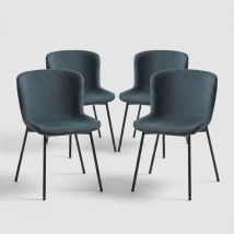 Set 4 Sedie Imbottite In Tessuto Con Gambe Metallo Rann - Blu