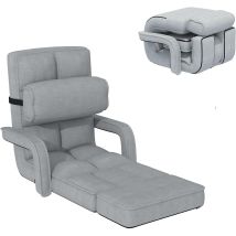 Yodolla Adjustable Folding Floor Chair, Lazy Sofa Bed With Armrests & Pillow Footrest, Grey