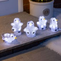 Christow – Set of 5 Acrylic Light Up Penguins – 10-13cm Height – 40 Warm White LEDs – Weatherproof IP44 Battery Box