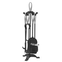 Set Camino 5pz Goccia Cromo - Attrezzo Kit - Accessori Caminetto Acciaio Per Pulizia