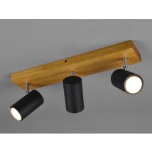 Deckenstrahler Marley Schwarz Mit Holz 3-flammig, Breite 44cm