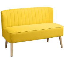 Divano 2 Posti In Tessuto Effetto Lino Senza Braccioli Con Gambe , 117x56.5x77 Cm, Giallo