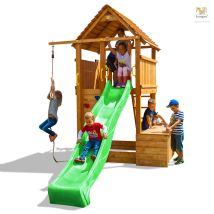 Thegoodgarden - Fungoo Spielturm 'fortress Toybox', Teak, Mit Rutsche, Toybox, Holzdach, Leiter, Steuerrad, Kletterwand
