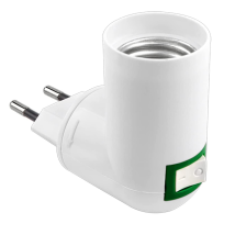 Adaptador de Enchufe E27 Europeo con interruptor Blanco – Plástico y metal – 220-240V – 4A – 60W – 8.5 x 6.8 cm
