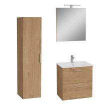 Vitra - Mia Conjunto De Mobiliario Para Baño 59x61x39,5 Cm Con Espejo, Lavabo E Iluminación Led + Mueble De Baño 145x35x35 Cm, Roble
