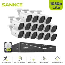 Sannce - 16ch Kit Videosorveglianza 1080p Hd Ir Movimento Rilevamento Night Vision Monitoraggio Remoto Sicurezza Sistema - 2 Tb Hdd