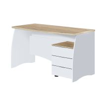Schreibtisch Carrollton, Schreibtisch, Pc-halter Studiertisch Mit 3 Schubladen, Cm 136x67h74, Weiß Und Eiche