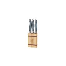 Laguiole - Bloc De 6 Couteaux De Table - Bloc En Bois De Pin - Manches En Plastique - Acier Inoxydable - Gris