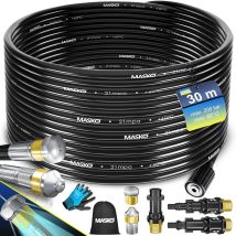 Premium Juego De Manguera Para Limpieza De Tuberías Desatascador 200 Bar Incl. Bolsa 3 Adaptadores 2 Boquillas + Giratoria Compatible Con Kärcher 30m 