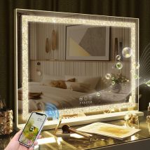 Fenchilin Miroir Éclairé Avec Trois Effets Lumineux Réglables Miroir De Courtoisie Double Usage Mural Ou De Table Miroir De Salle De Bain Grand Miroir