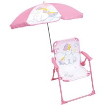 Fun House Unicorn Sedia Da Campeggio Pieghevole Con Ombrellone - H.38,5 X L.38,5 X P.37,5 Cm + Ombrellone Ø 65 Cm - Per Bambini