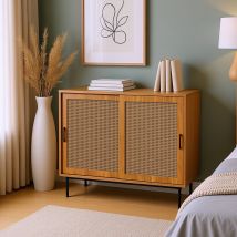 Meubles Cosy Multifunction Storage Cabinet With Sliding Doors, Drawers And Adjustable Shelves, 2-door Farmhouse Style Unit,imitation Dark Oak