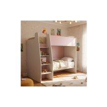 Letto A Castello Salvaspazio Con Scaletta Frontale - Montaggio Facile - Bianco E Cipria