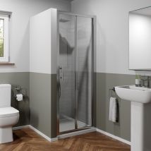 Luxura - 900mm X 900mm Bi Fold Shower Door Walk In Enclosure Framed 6mm Glass Stone Tray