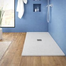Piatto Doccia In Mineral Marmo Bianco Effetto Cemento Varie Misure E Altezze Misure 140x90x2.5 Cm - Tinta Bianco - Confezione 1