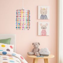 Hängelampe Pendelleuchte Pendellampe Kinderleuchte Mädchen Spielzimmer, Metall Textil Kristalle Bunt, 1x E27 Fassung, Dxh 22,5x136cm